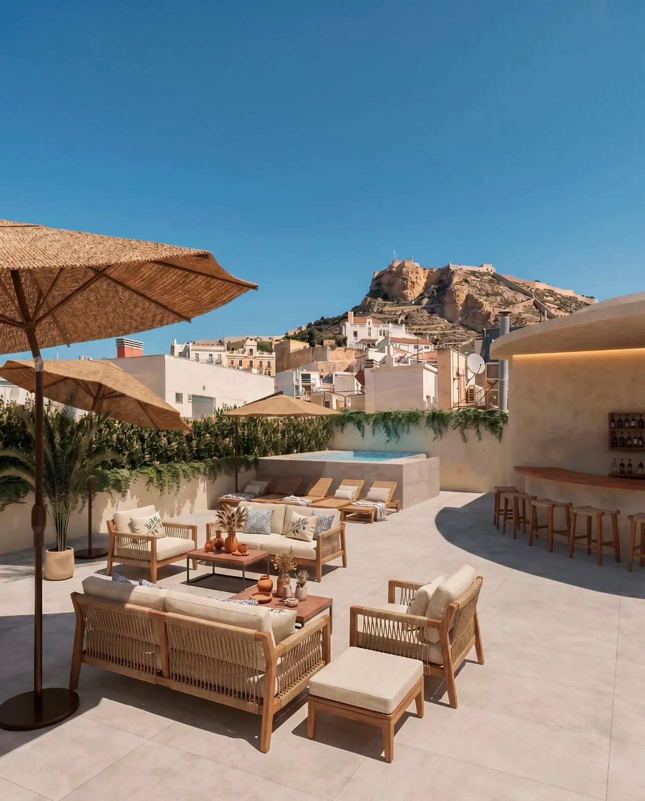 Imagen de proyecto: azotea con piscina y el castillo de Santa Bárbara al fondo